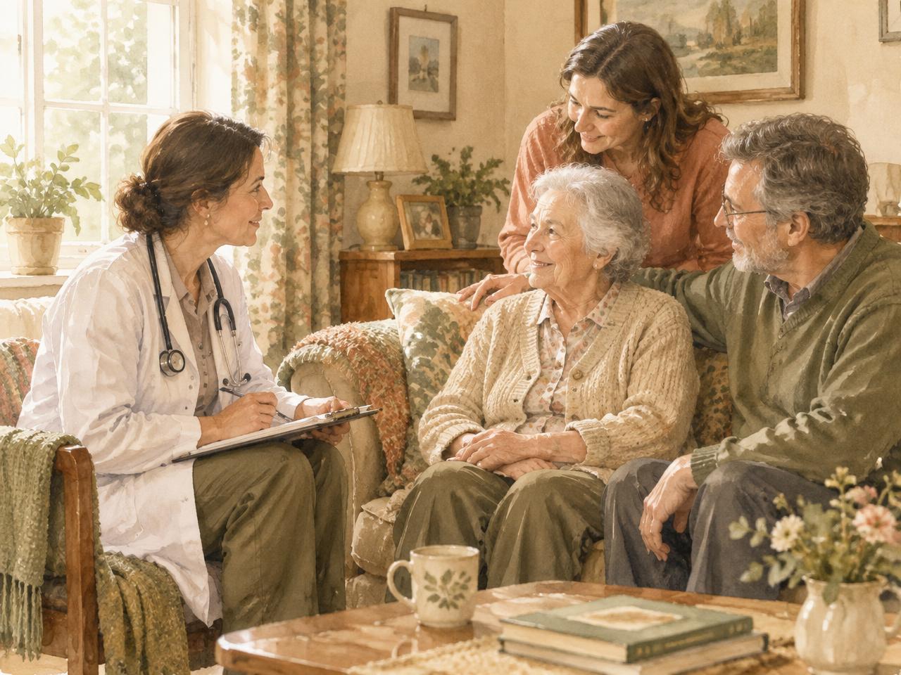 Médica de família em visita domiciliar a uma família